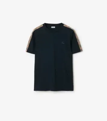 Check Trim Cotton T-shirt in Navy