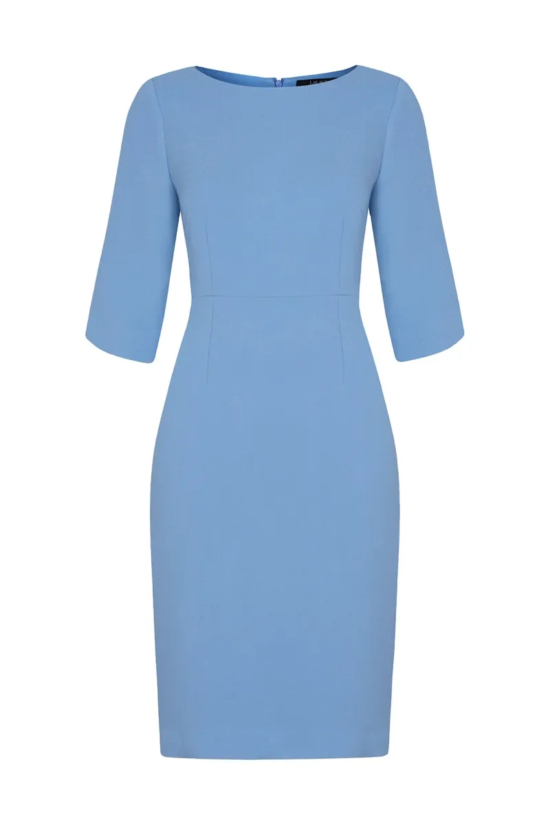 Angela Dress in China Blue Double Wool Crepe