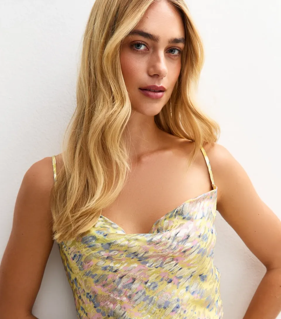 Women's Multicolour Metallic Jacquard Cowl Neck Cami Top