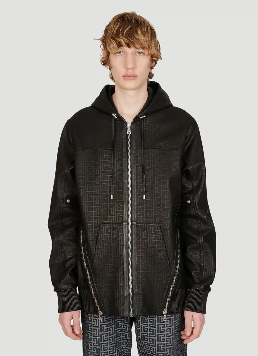 Monogram Lazer-Cut Leather Hooded Jacket