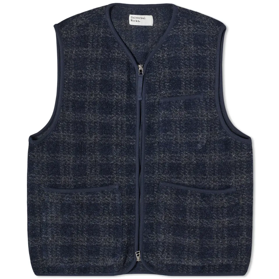 Check Wool Fleece Zip Gilet