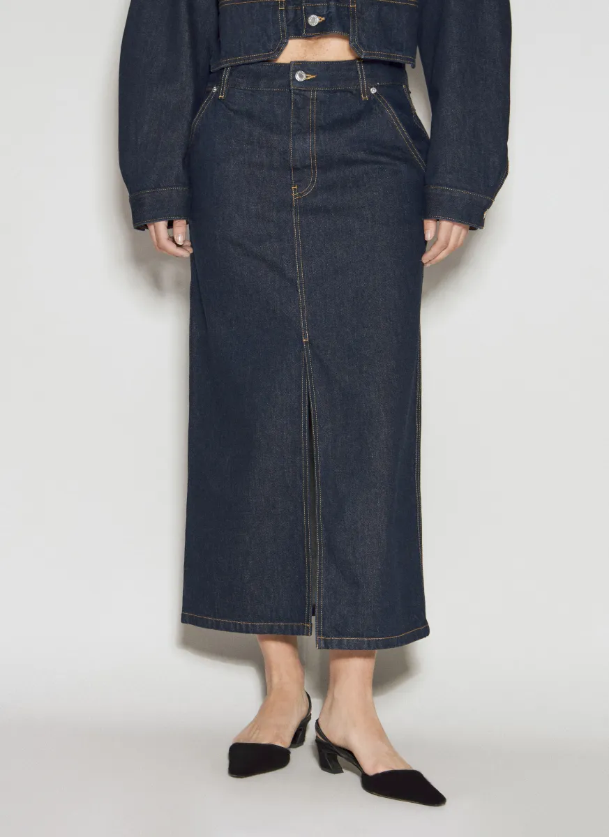 Slit Denim Midi Skirt
