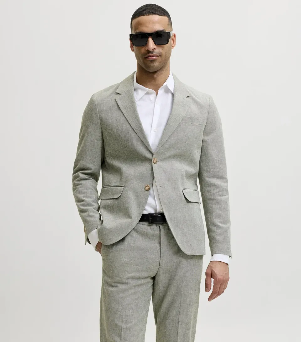 Men's Light Khaki Regular Cotton-Linen Blazer