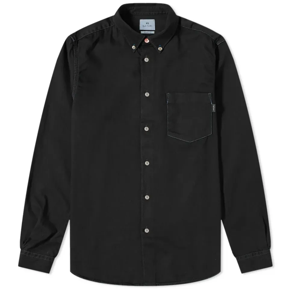 Multi Coloured Stitch Button Down Denim Shirt