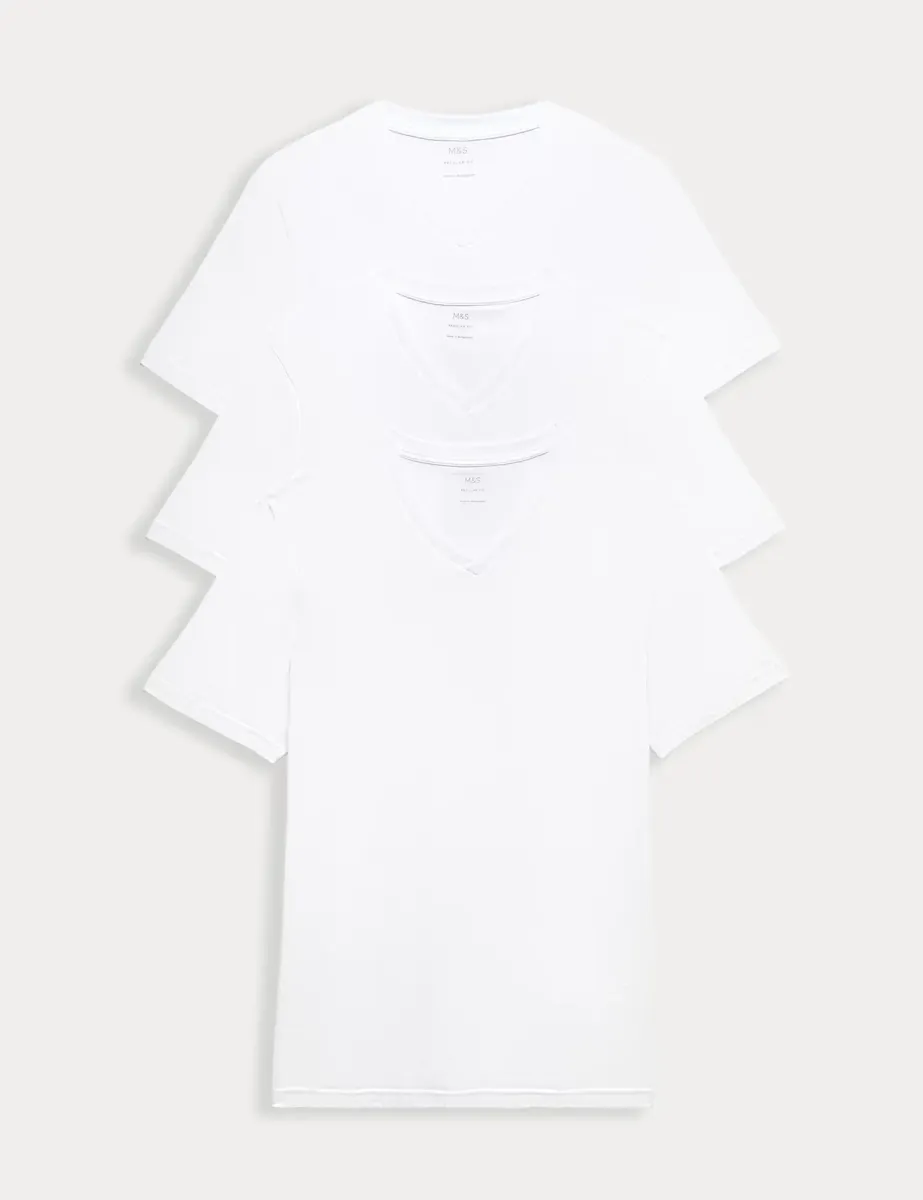 3 Pack Pure Cotton V-Neck T-Shirts White