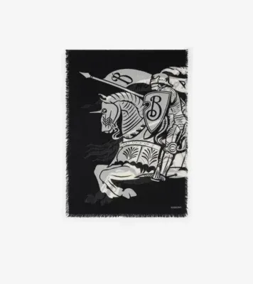 Wide Knight Wool Scarf in Black/calico beige