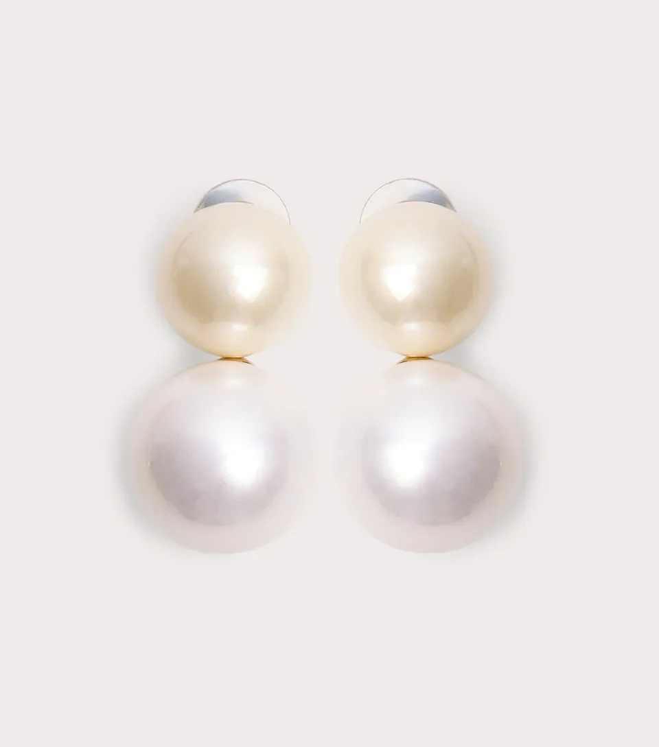 White Faux Pearl Drop Stud Earrings