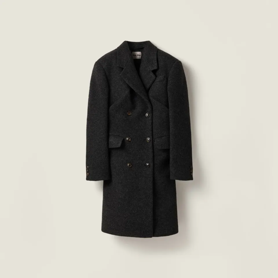 Double-breasted Shetland wool coat