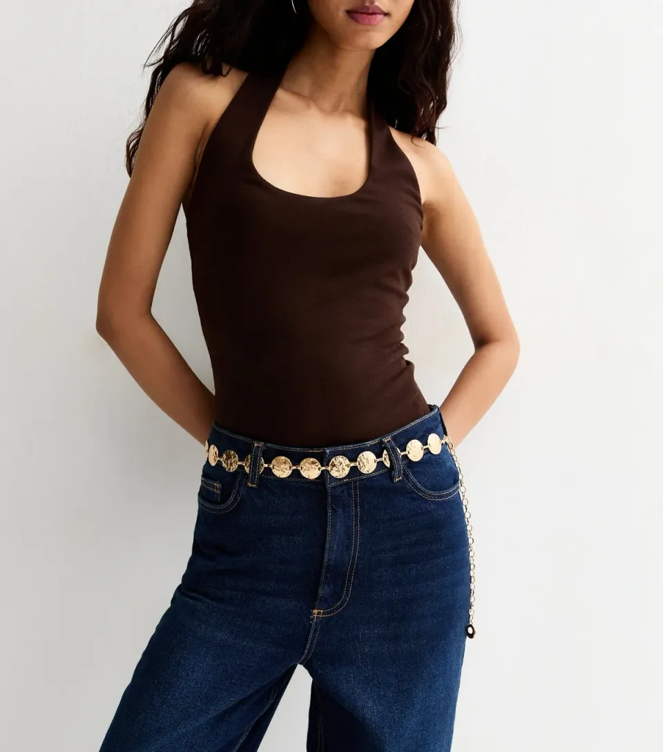 Gold Tone Hammered Disc Chain Belt