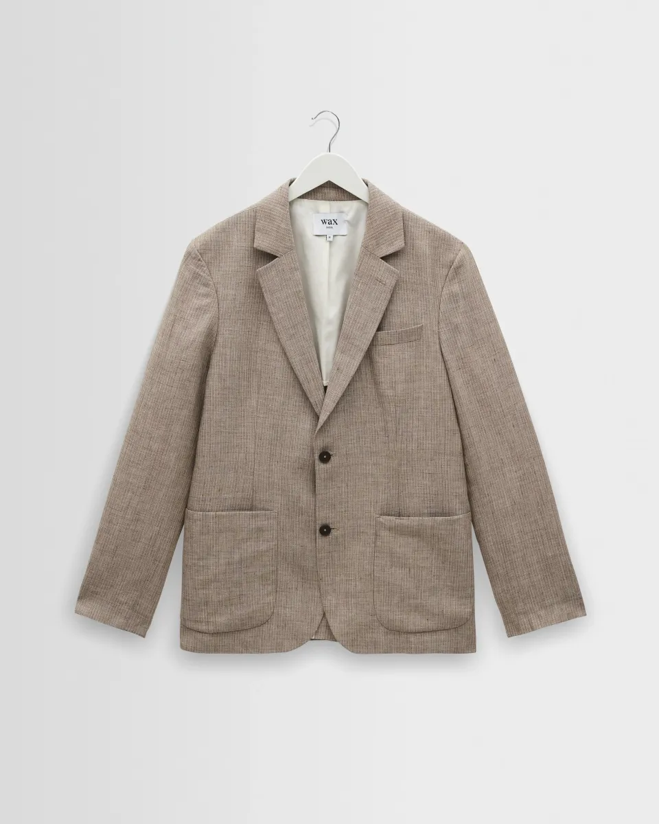 Fintry - Natural and Brown Stripe Linen Single-Breasted Blazer
