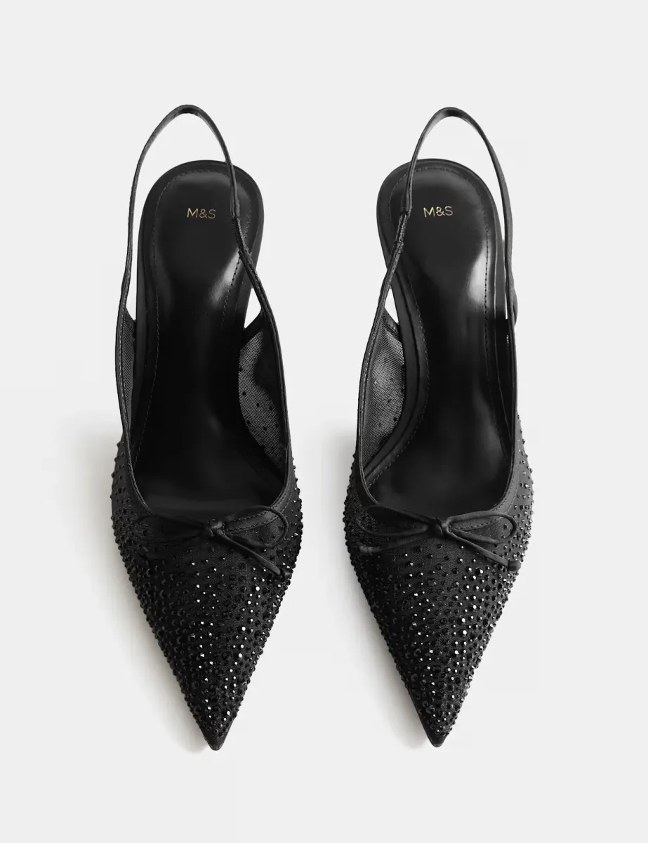 Embellished Bow Stiletto Slingback Shoes