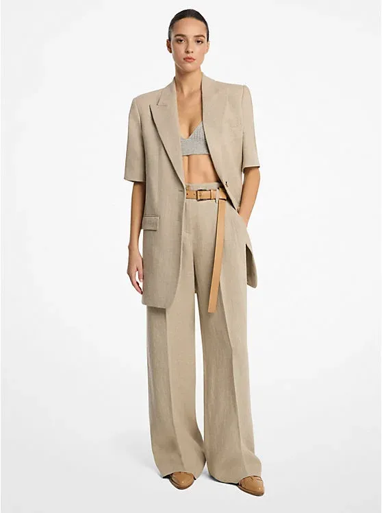 Linen Serge Pleated Trousers