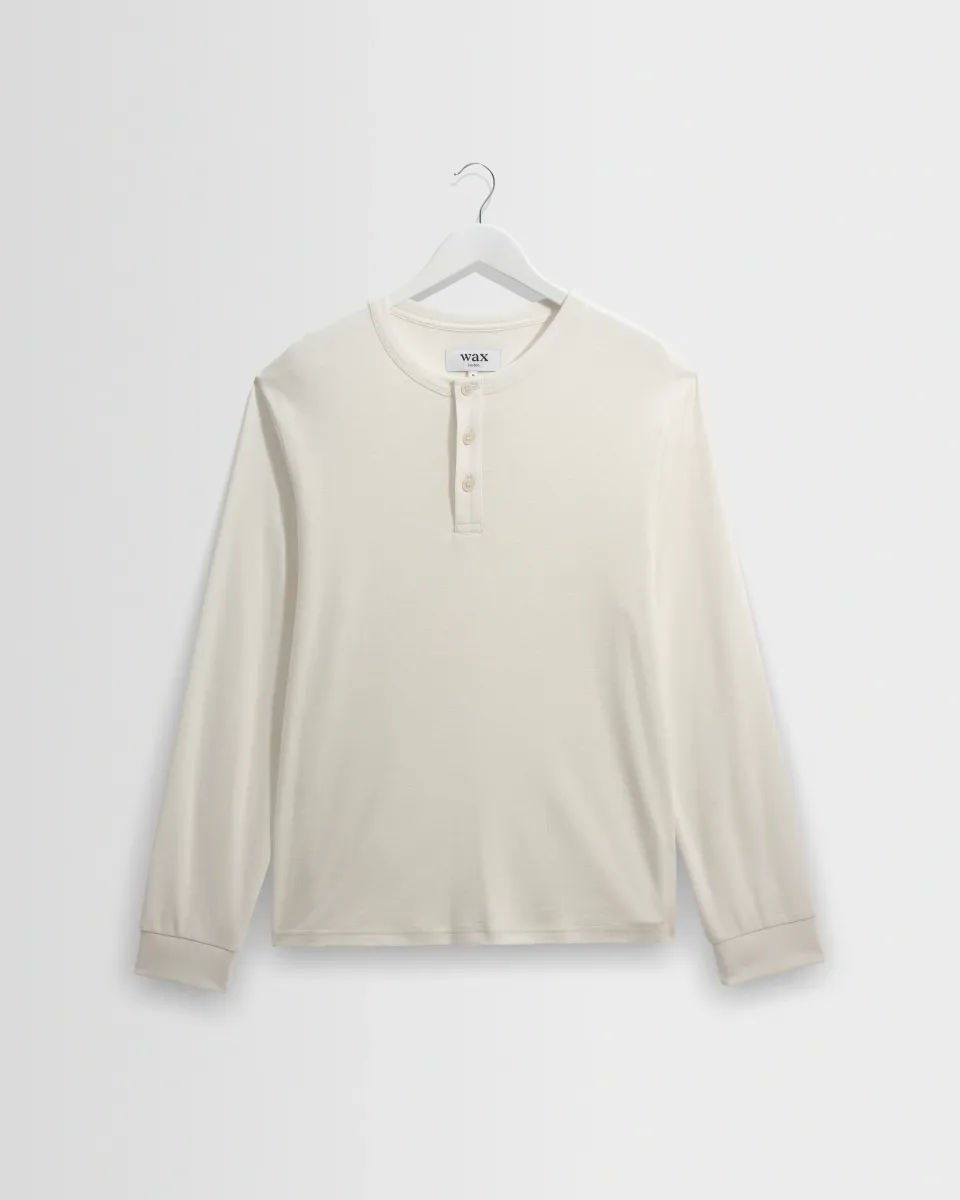 Caleb - Ecru Brushed Organic Cotton Henley Long-Sleeve t-Shirt
