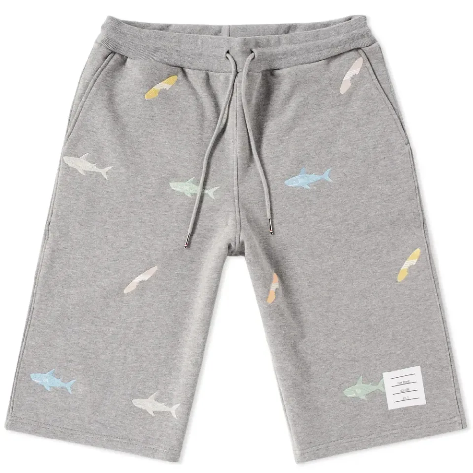 Embroidered Shark & Surfboard Sweat Short