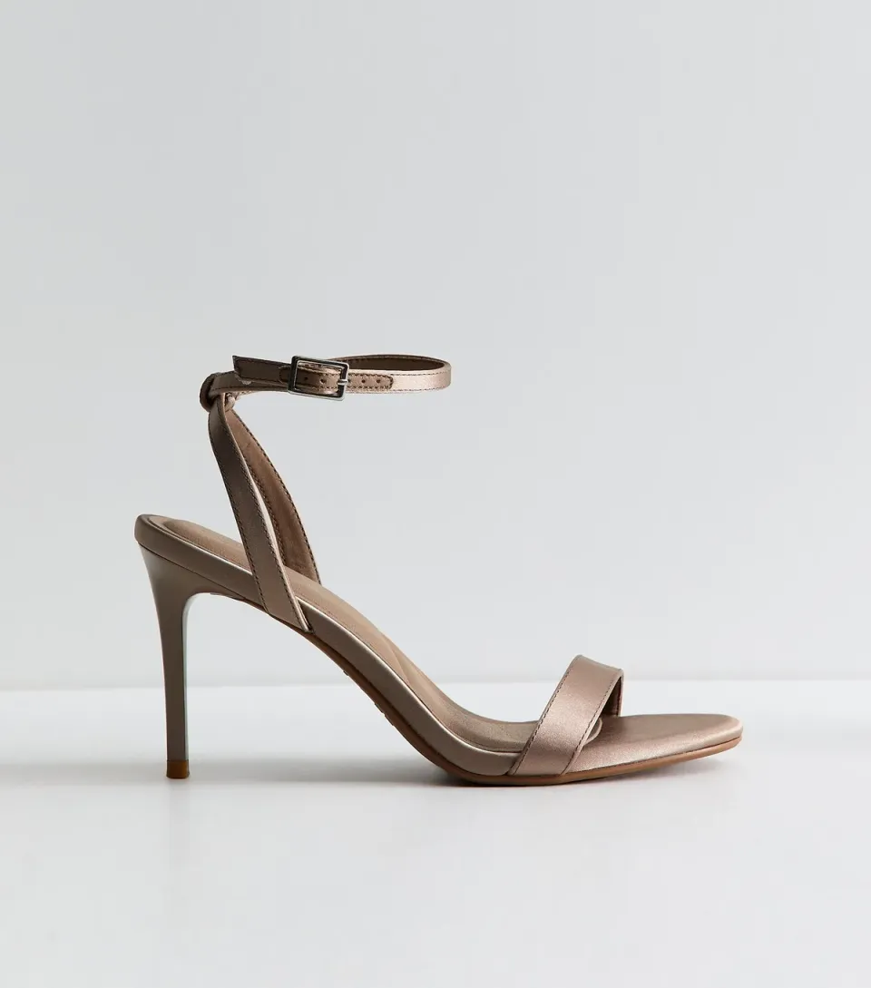 Women's Light Brown Satin Strappy Stiletto Sandals