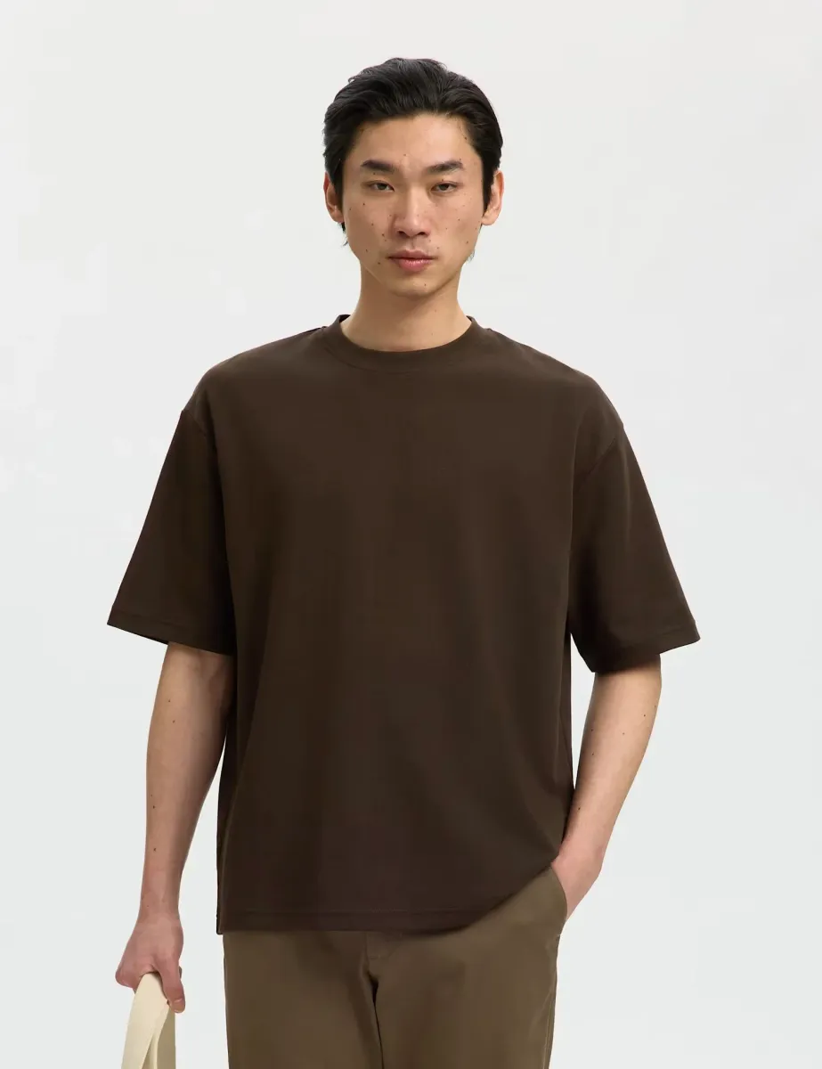 Cotton Blend Crew Neck T-Shirt Brown