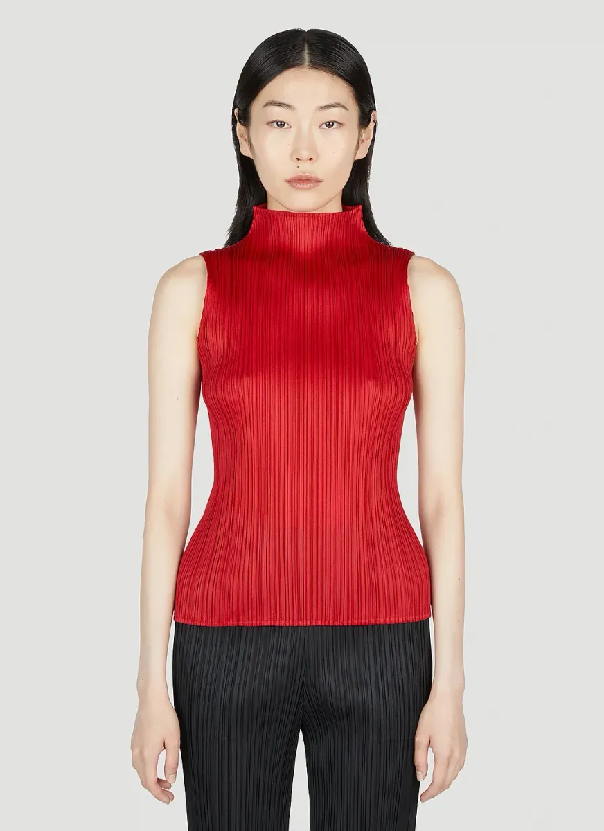 Pleated Mock Neck Top