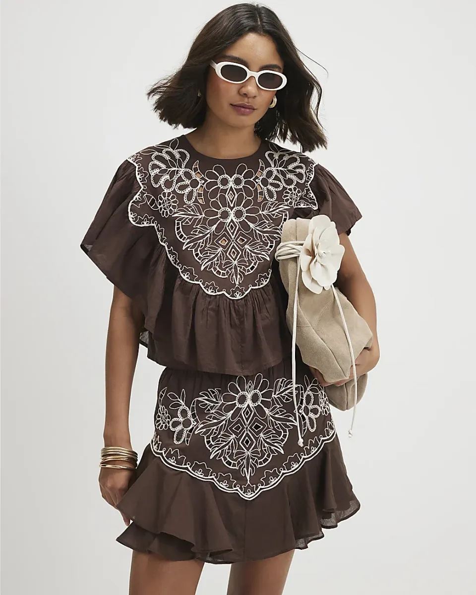 Cotton Embroidered Cape Blouse