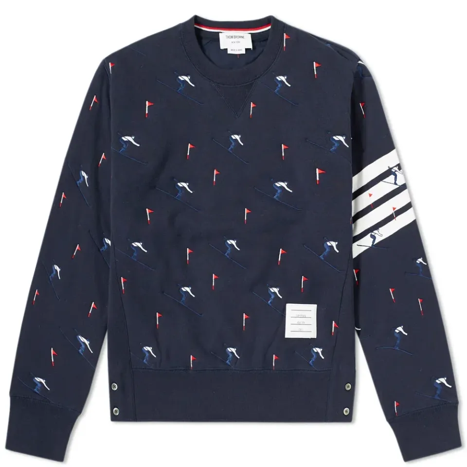 Skier Embroidery Quilted Crew Sweat