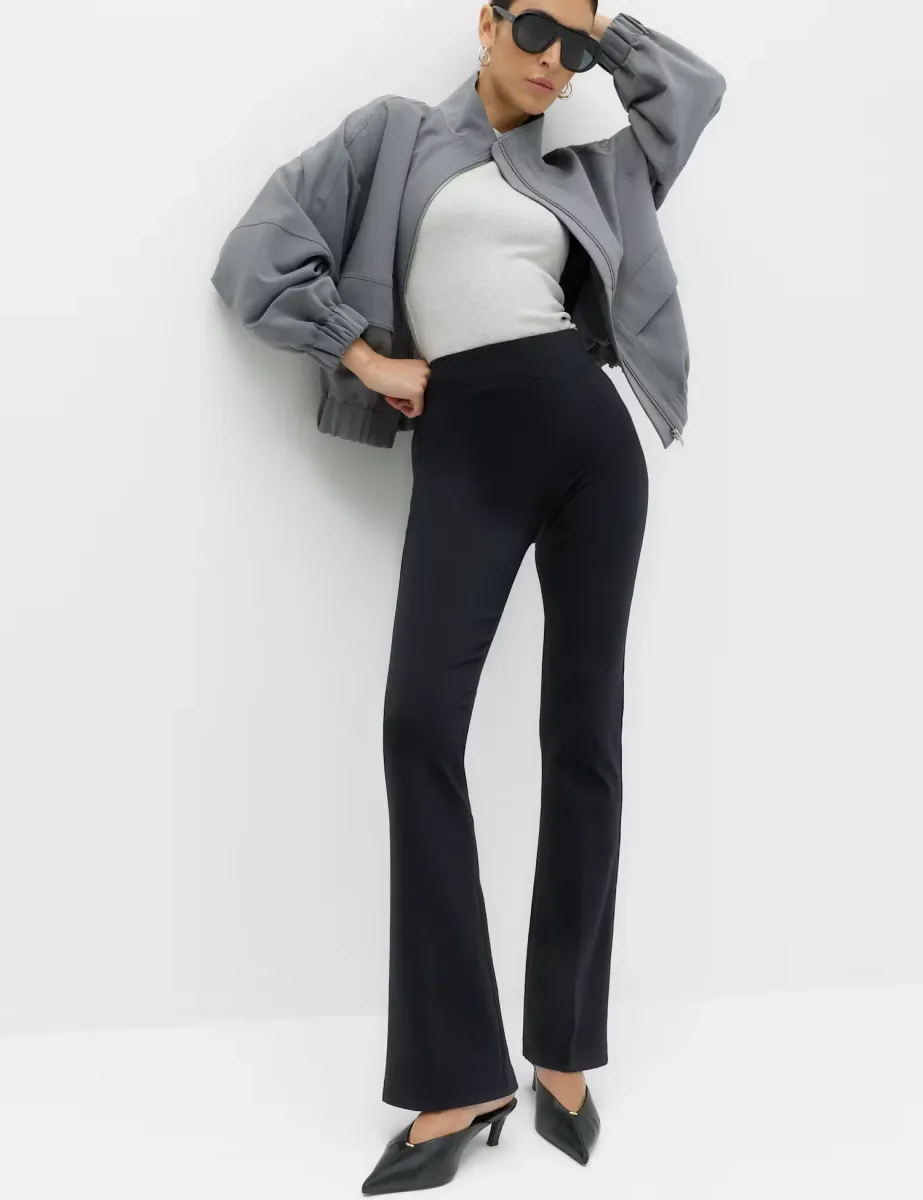 Jersey Elasticated Waist Flared Trousers Black