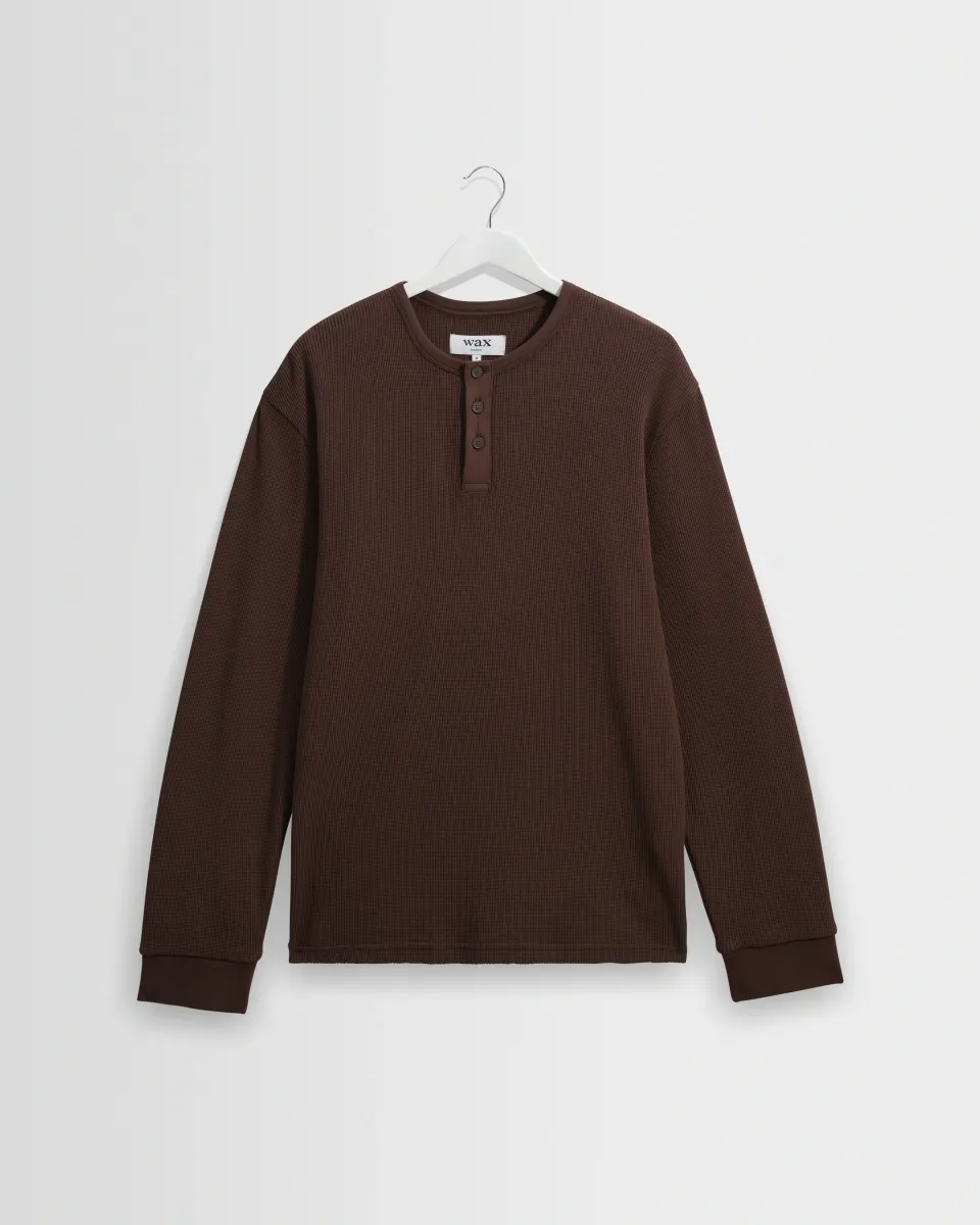 Caleb - Brown Waffle Cotton Henley Long-Sleeve t-Shirt