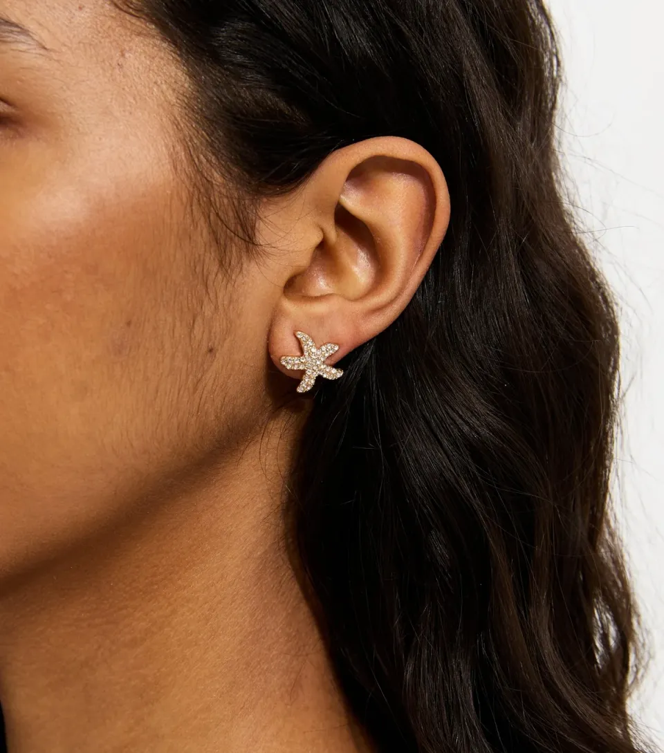 Gold Tone Diamanté Starfish Stud Earrings