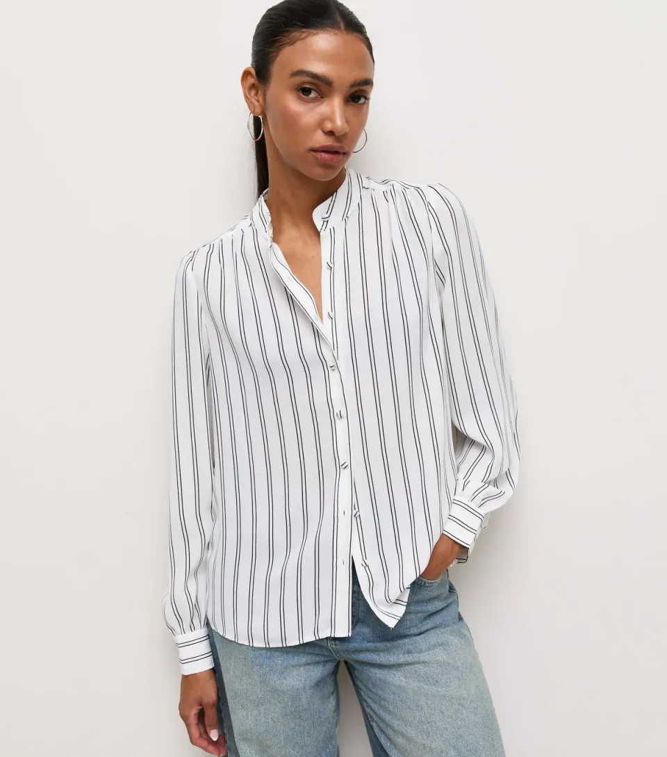 Women's Cream Striped Long Sleeve Shirt