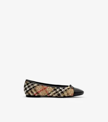Check Bouclé Highgate Ballerinas in Sand beige