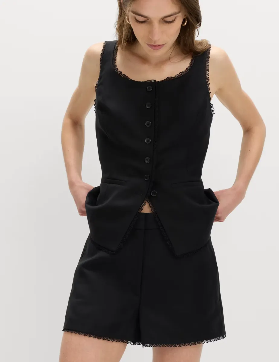 Lyocell Rich Tailored Shorts with Linen Black