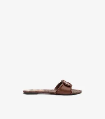Leather Knight Stamp Slides​ in Saddle brown