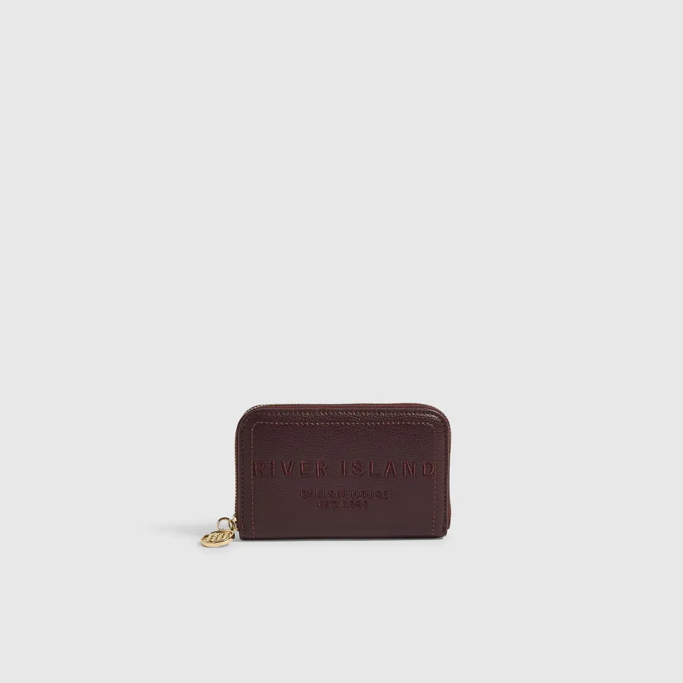 Burgundy Embroidered Zip Around Purse