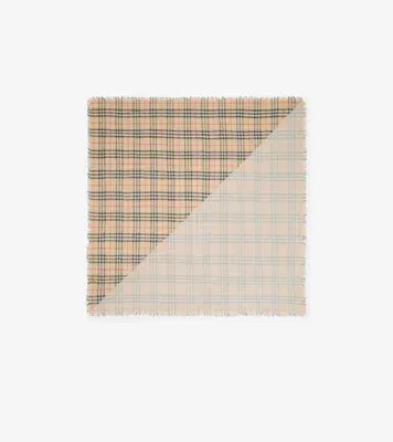 Check Wool Silk Scarf in Sand beige