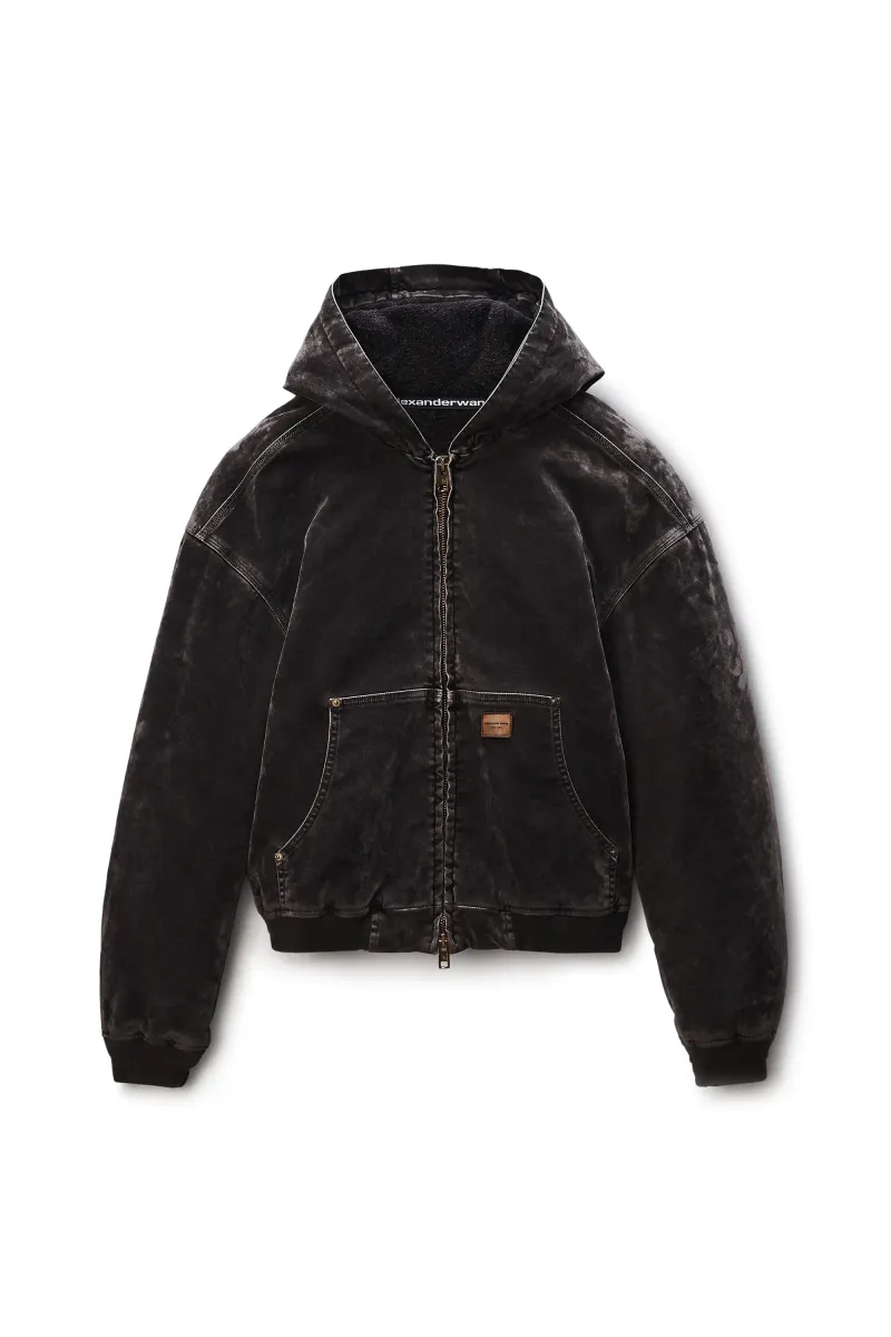 Unisex Carpenter Hoodie in Flocked Denim Oversized
