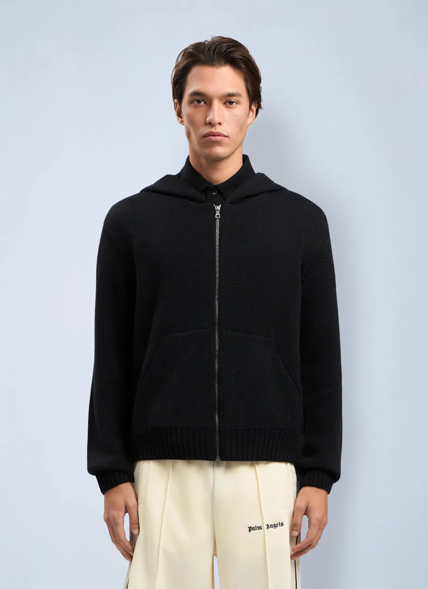 Curved Logo Knit Hoodie