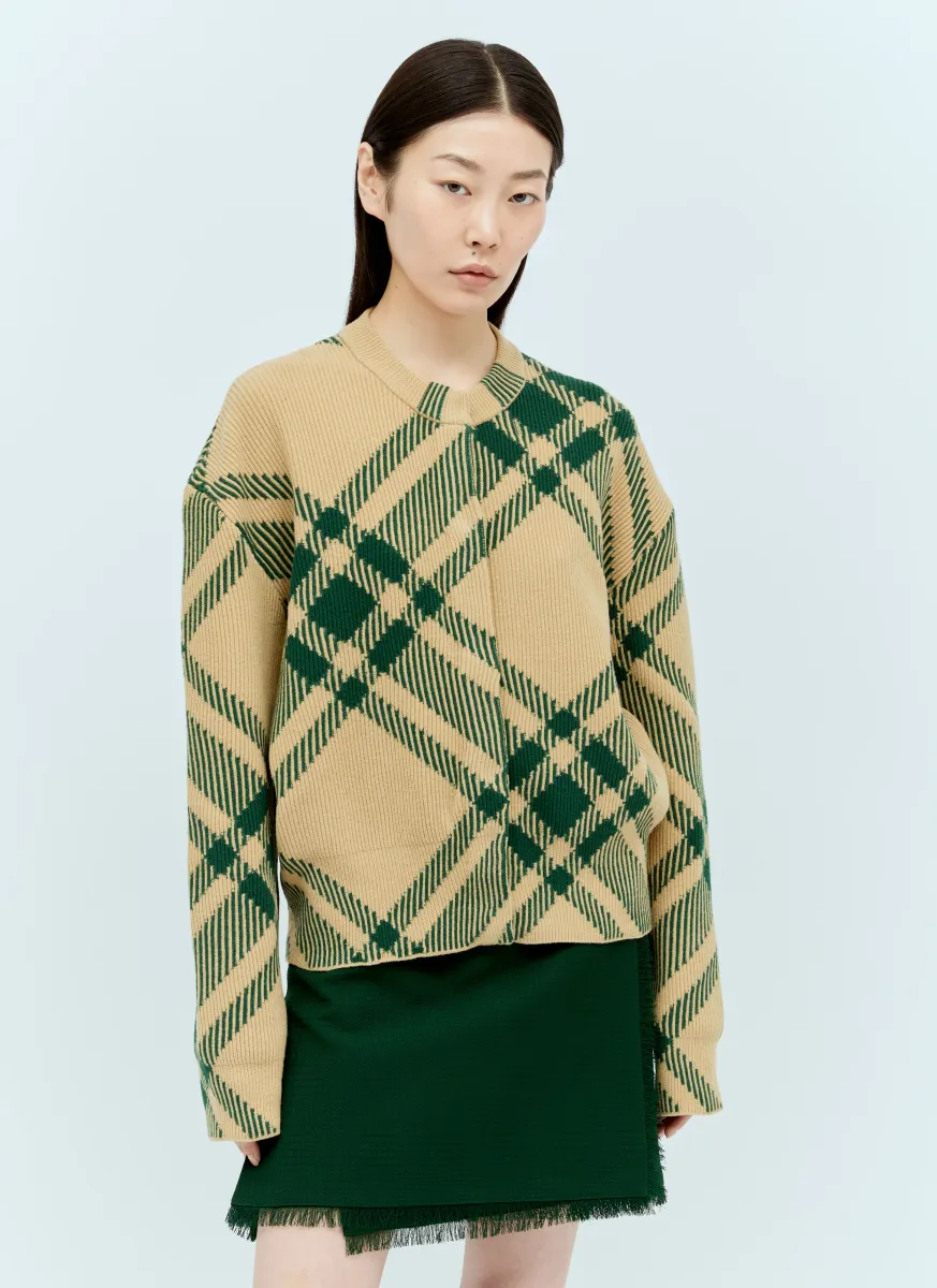 Check Wool-Blend Cardigan