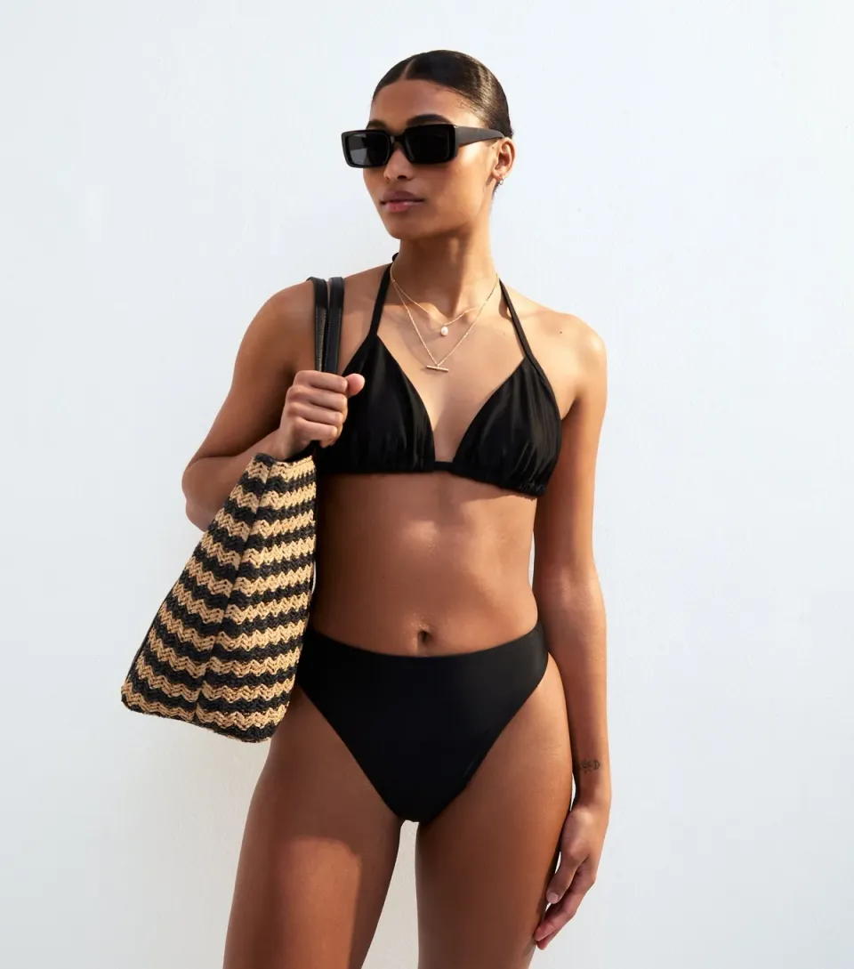 Women's Mix and Match Black Basic High Leg High Waisted Bikini Bottoms