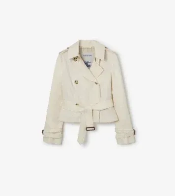 Cropped Tropical Gabardine Swarby Trench Jacket in Tundra white