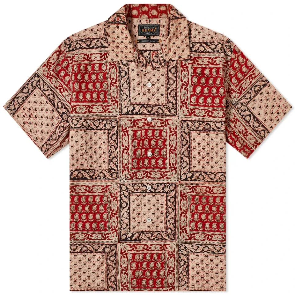 Short Sleeve Open Collar Block Print Shirt
