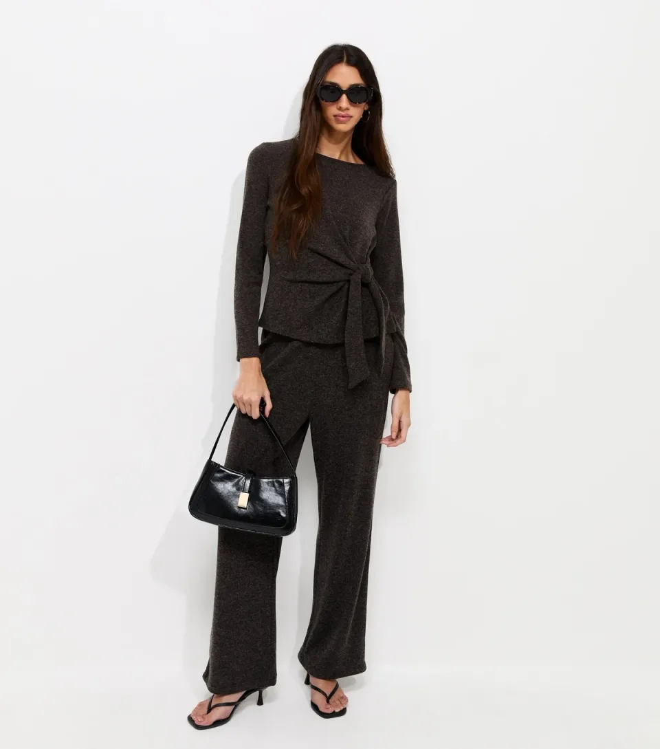 Women's Dark Grey Soft Touch Wide Leg Trousers