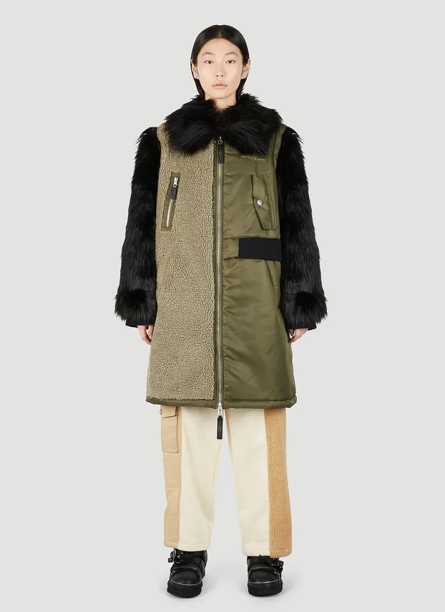 Faux-Fur Sleeve Long Coat