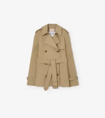 Short Lightweight Cotton Belgravia Trench Coat​ in Sparrow beige - Women, Cotton Gabardine