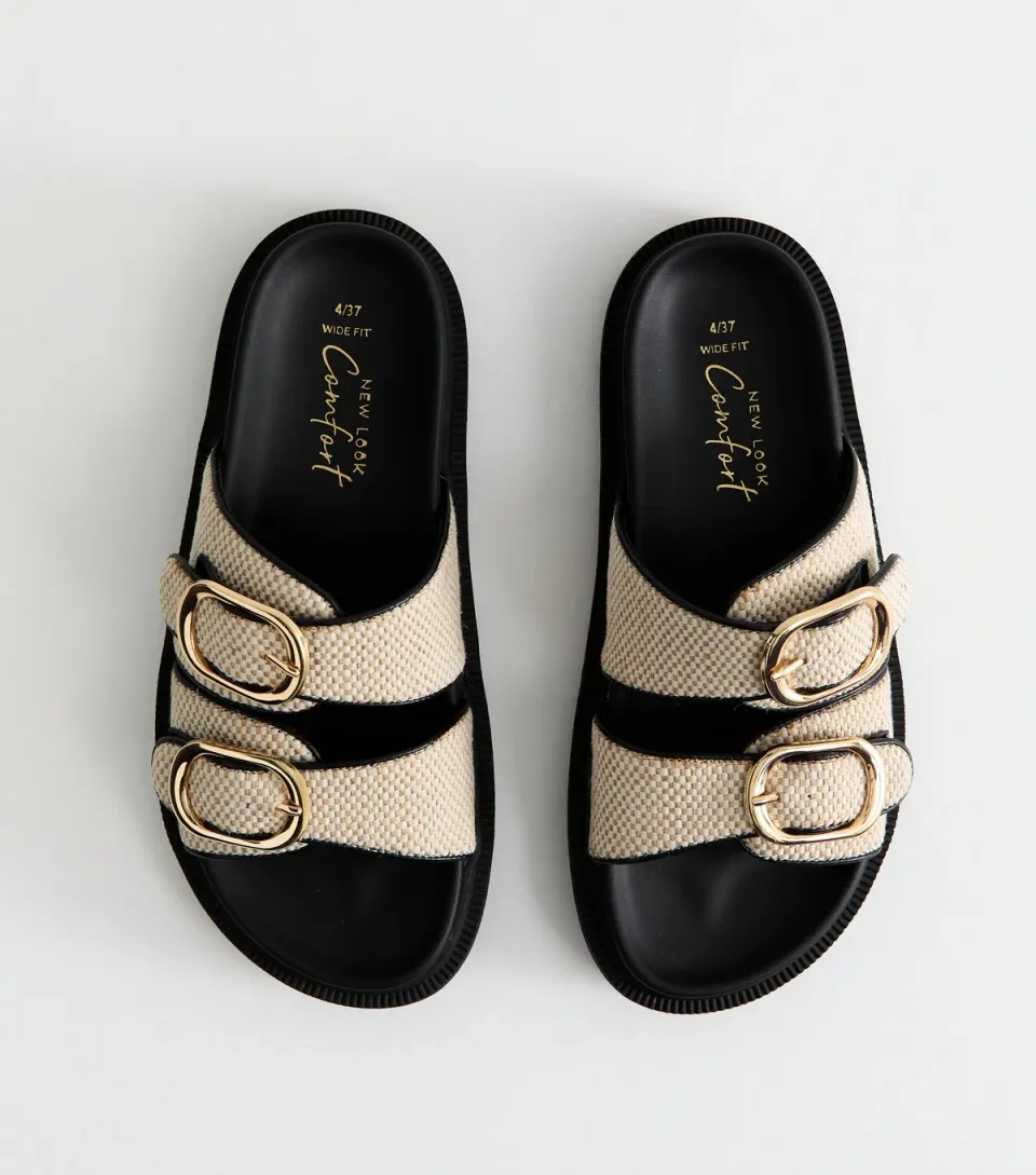 Women's Wide Fit Off White Woven Strap Sandals Vegan