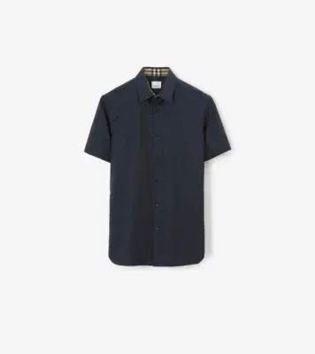 Slim Fit Stretch Cotton Shirt in Navy
