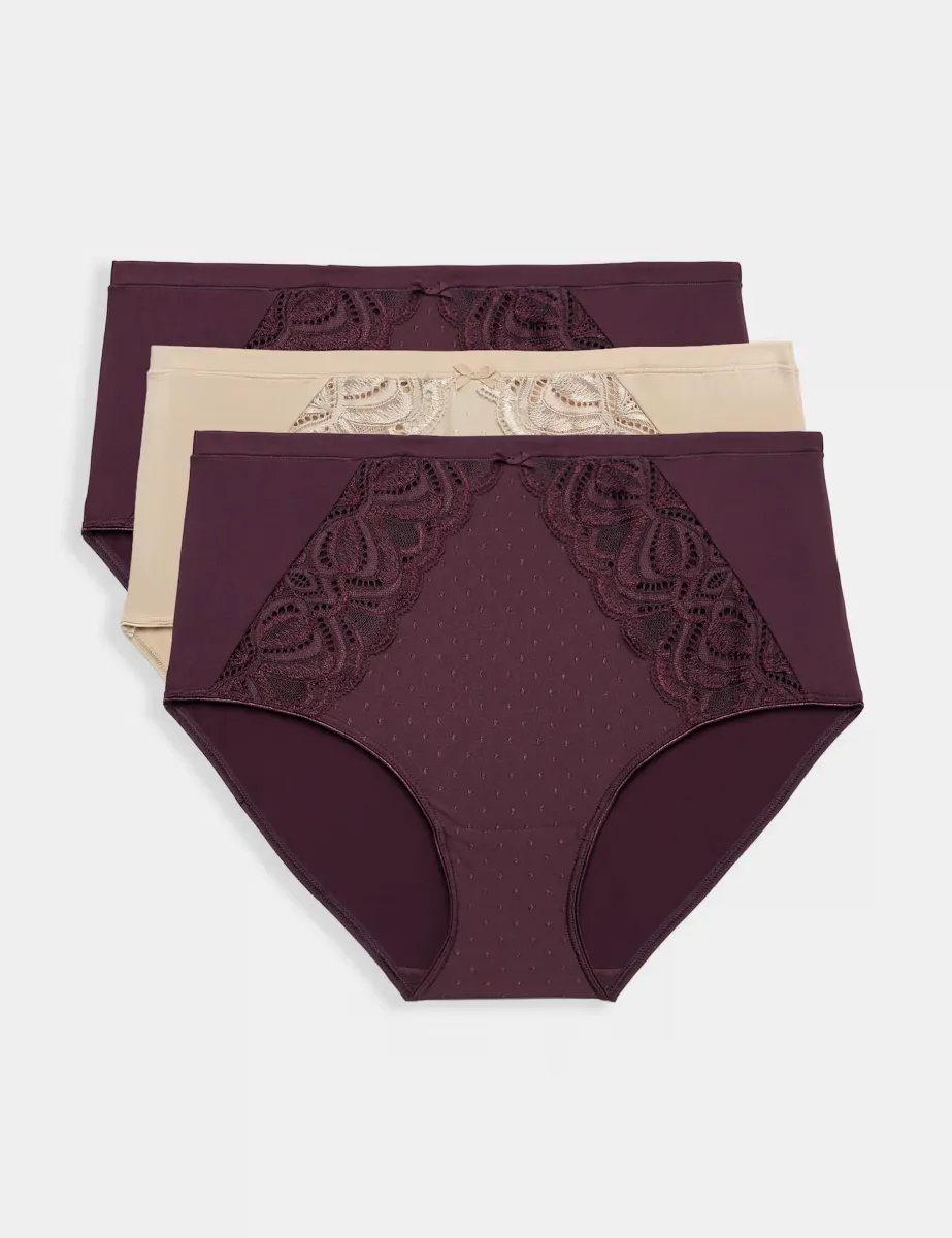 3pk Amelia Lace Full Briefs Dark Aubergine