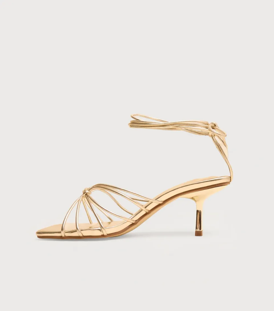 Women's Gold Nora Wide Fit Faux Leather Lace Up Strappy Sandals