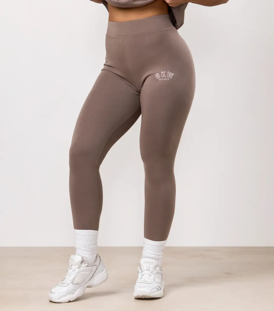 Women's Light Brown Embroidered Logo Leggings