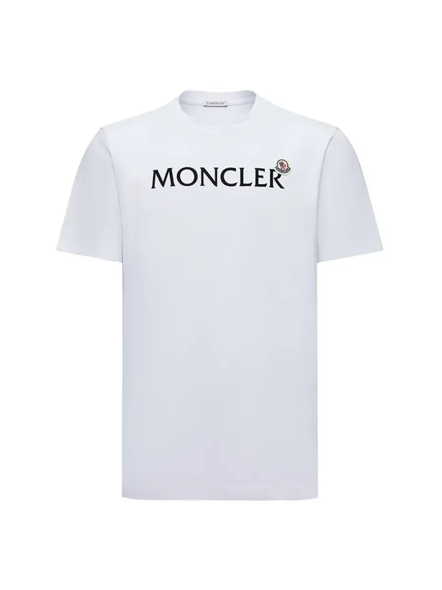men Flocked Logo Cotton T-Shirt White