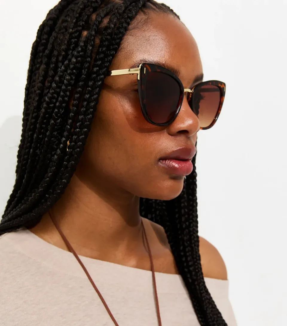 Brown Tortoiseshell Effect Cateye Sunglasses