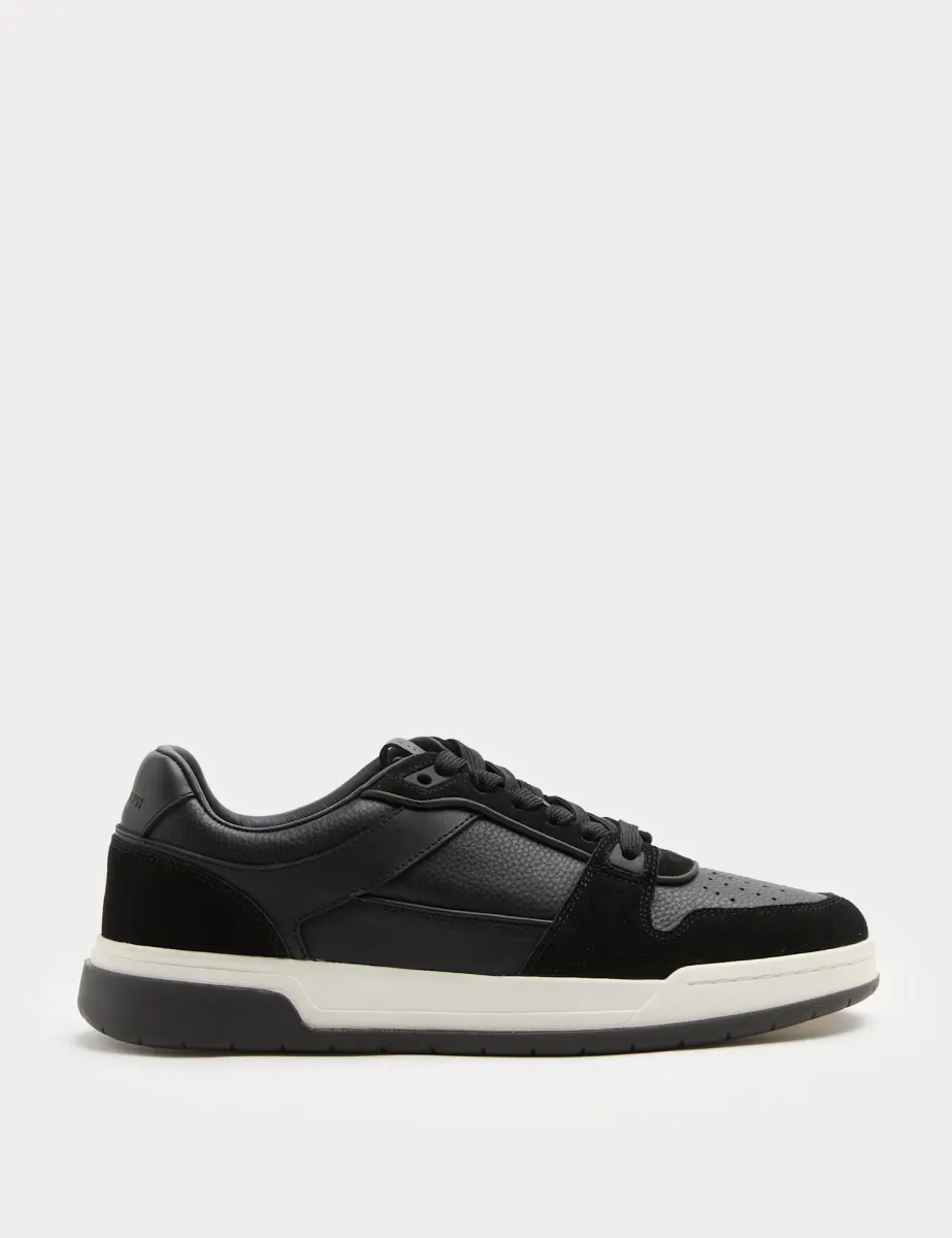Leather Lace Up Casual Trainers Black
