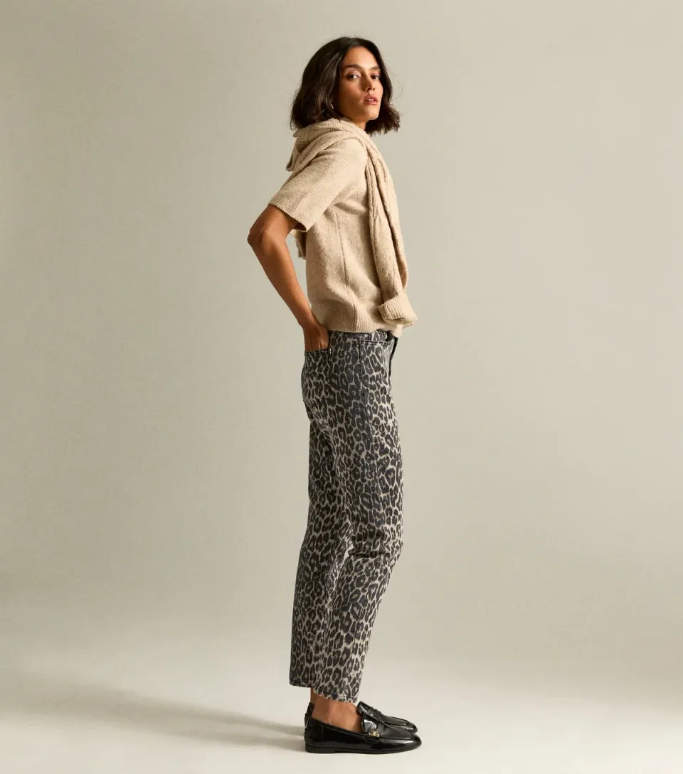 Women's Brown Leopard Print Straight Leg Jeans